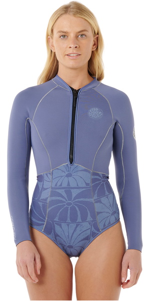 2025 Rip Curl Mujer G-Bomb 1.5mm Manga Larga Front Zip Traje De Primavera Neopreno 13PWSP - Grey Blue